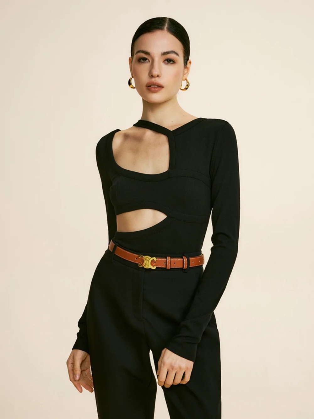 Black Cutout Long-Sleeve Top - Women's Fashion